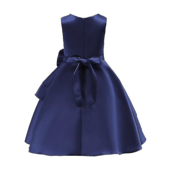 Flickor Swing Dress Bröllop Blomma Barn Kvällsfest Elegant Princess Gown-r W Navy Blue 2-3 Years
