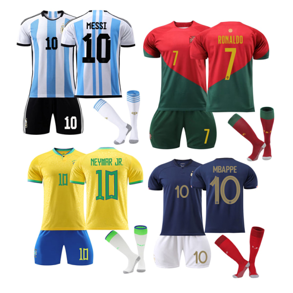 2022 Qatar landslagsskjorte Barn Voksne Fotballdrakt Ronaldo Portugal Hjem 7 Z X Neymar jr Brazil Away 10 XL