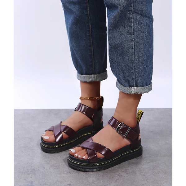Summer Womens Chunky Sandals Tjock sula Strappy Flatforms Shoes vY Red Brown EU 42