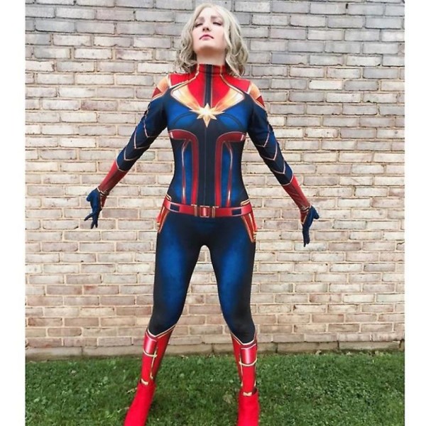 Captain Marvel Cosplay Tight Jumpsuit Marvel Hero / L