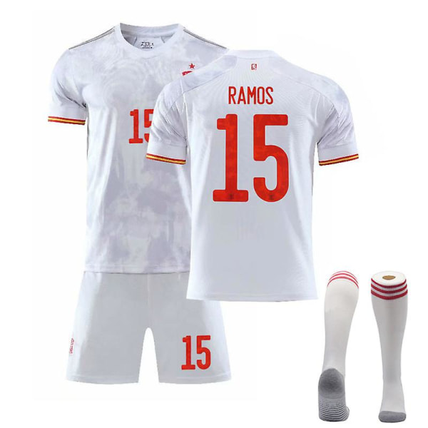 Spania Jersey fotball t-skjortesett for barn/ungdom W RAMOS15 away Kids 16(90-100CM)