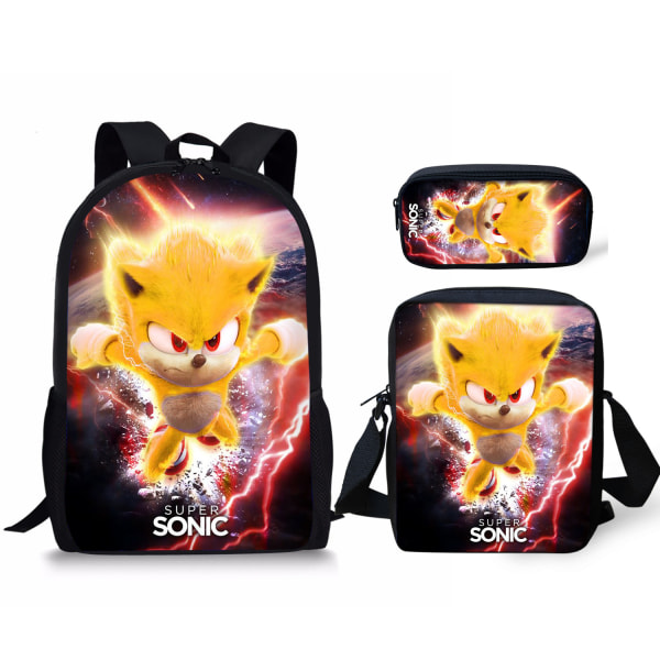 Ny Sonic barns skolväska animerad 3d- printed ryggsäck Sonic barns ryggsäck i tre set -1 #40