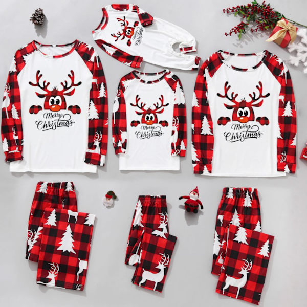 Jul Familie Matchende Pyjamas Print Natttøy Natttøy sett. Kids 6T