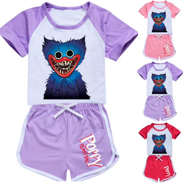 Poppy Playtime Girls Qutfit kortermet t-skjorte og shortssett k Purple 120cm