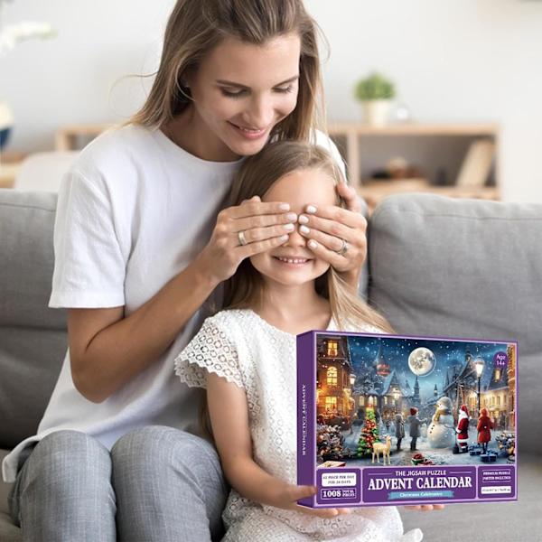 Jule-adventskalenderpuslespill, adventskalender 2023-puslespill, 24 brikker 1008 puslespill Julegavenedtelling HZR