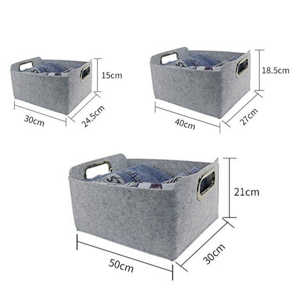 Filt Opbevaringskurv Tøj Organizer Diverse Container Lysegrå Light grey M