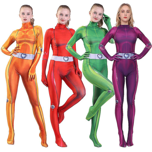 Totally Spies Cosplay-asu lapsille ja aikuisille Zentai Clover Sam Alex Britney Mandy Halloween W Vihreä Aikuinen L vY Purple Kids XL