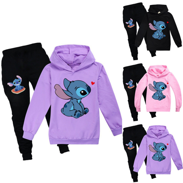 Lilo Stitch Kid Gutter Hettegenser Jogger Joggebukse 2 STK Klær W purple 150cm