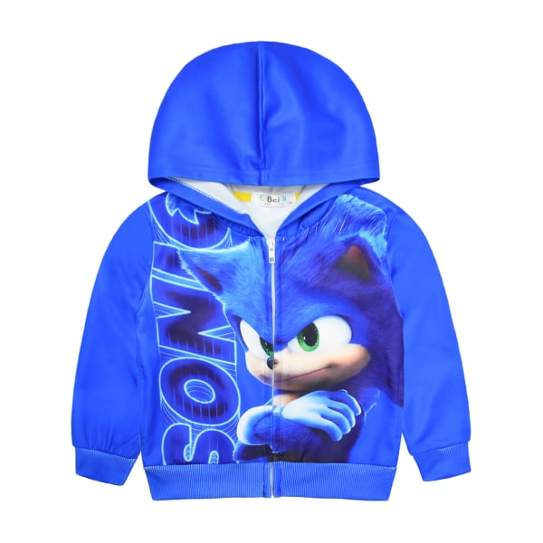 Kids Sonic Print Blue Zip Jacket Hettegenser Vinter Outdoor Gutter Jente 110cm