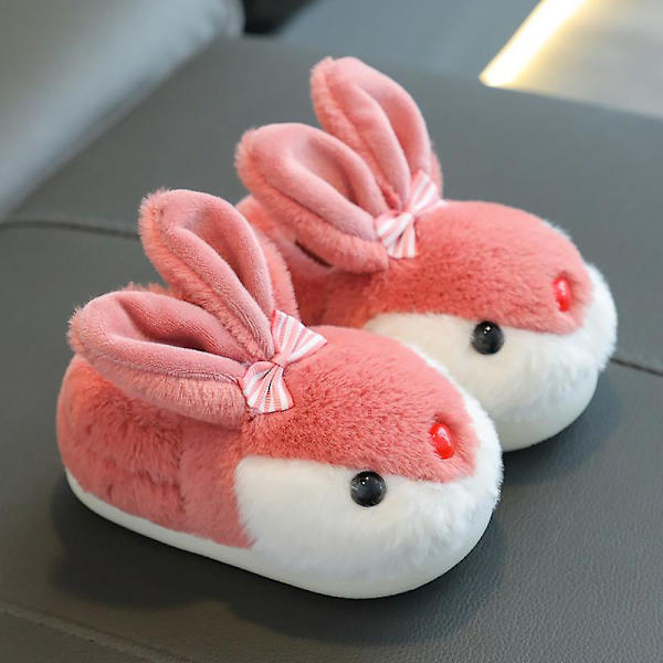 Barn Bunny Tofflor Vinter Plysch Tofflor Halkfria varma sandaler för barn W Red 22-23