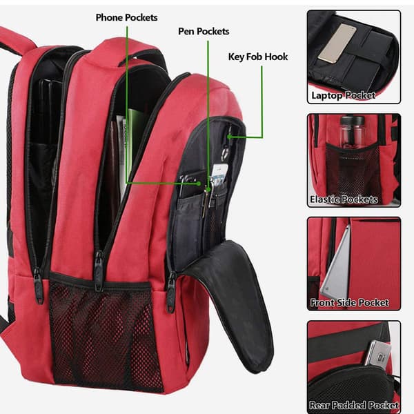 Overdimensjonert ryggsekk med laptoplomme passer til 18" noteb -1 red