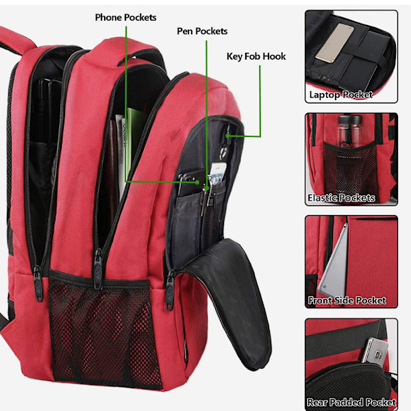 Oversized rygsæk med laptoprum passer til 18" noteb -1 red