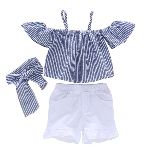 2st Baby Summer Outfit Stripe Crop Top Shorts Bowknot Blus 90cm