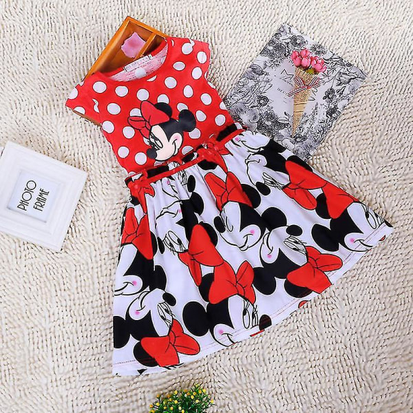 Barn Flickor Summer Cartoon Minnie Mouse Bowknot Princess Swing Dress E vY A 56 Years