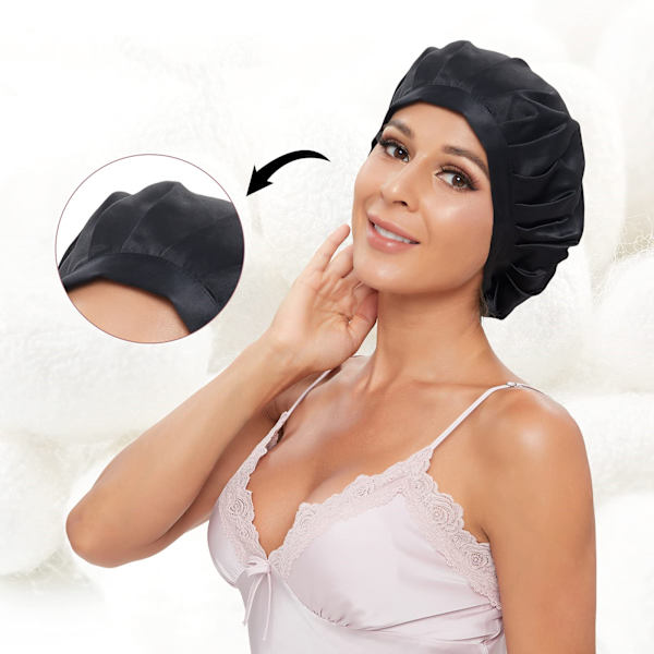 Sovehette natthette silke Black W