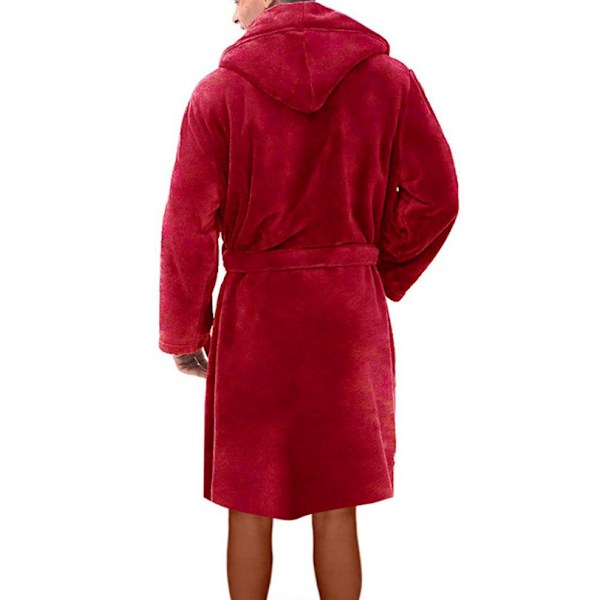 Miesten fleecehupullinen pehmoinen pitkä kylpytakki Z X red XL