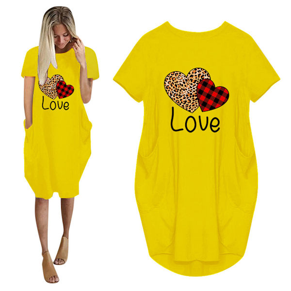 Ystävänpäivän rakkauskirjemekko lyhythihainen paitamekko Z Yellow 4XL