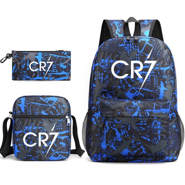 3st/ set CR7 Ronaldo printed set med case Pennfodral Skolväska Resor Dagsväska Lättviktsbokväskor -1