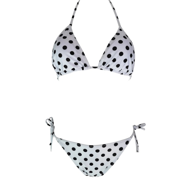 Kvinders sexet bh-sæt med slips i sidestreng badedragt. Polka Dot White M