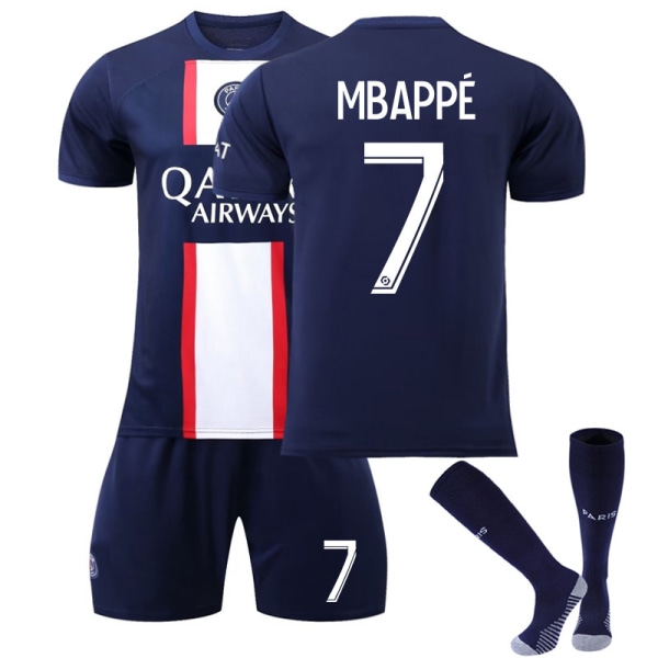 Fotballsett for barn Fotballdrakt Treningsdrakt Mbappe V Blue/White 26（10-11Years）