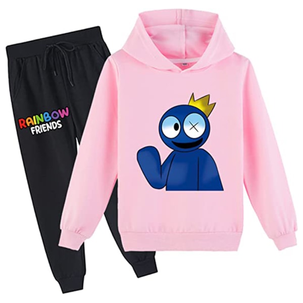 Kid Rainbow Friend Hættetrøje Jumper Toppe+bukser Sweatshirt Træningsdragt / pink 130cm