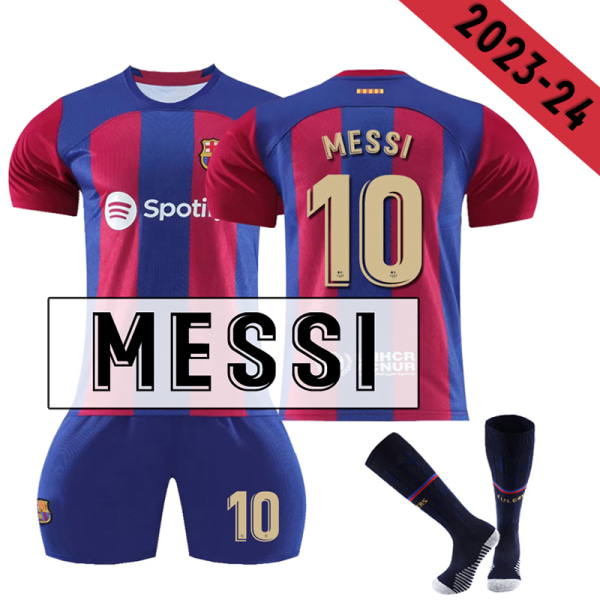 23-24 Barcelona hemma fotbollströja för barn W Z X nr 10 Messi 10-11years
