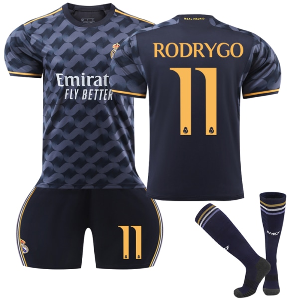 23-24 Ny Real Madrid bortefotballskjorte for barn nr 11 RODRYGO 12-13 Years