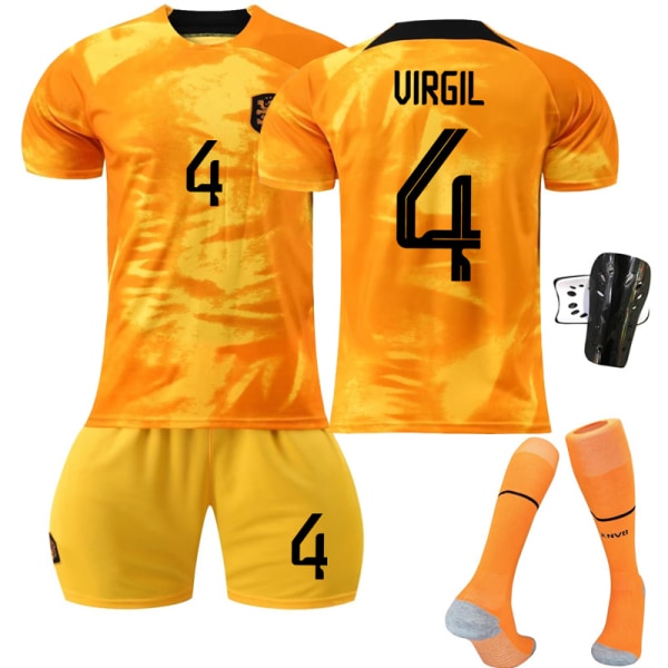 2223 Holland Hemma VM Orange fotbollströja barnfotbollströja Uirgil nummer 4 med strumpor skyddsutrustning - xs