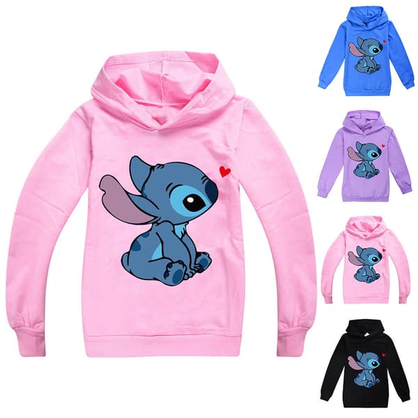 Barn Lilo Stitch Hettelue Genser Pullover Sweatshirt rosa pink 130cm