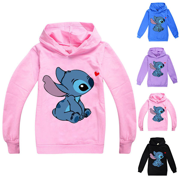 Barn Lilo Stitch Lommehette Genser Pullover Sweatshirt rosa pink 150cm