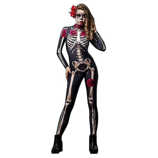 Kvinder Halloween Skelet Ben Ramme Jumpsuit Bodysuit Cosplay Festkostume Z X Black 120cm