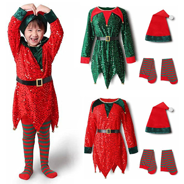 Jente Gutt Jul Elg Fancy Dress Xmas Party Cosplay Klær W red 130cm