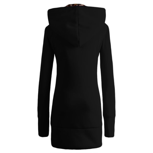 Vinter Kvinnor Hooded Thickened Plus Fleece Leopard Sweater Jacka -1 Black M