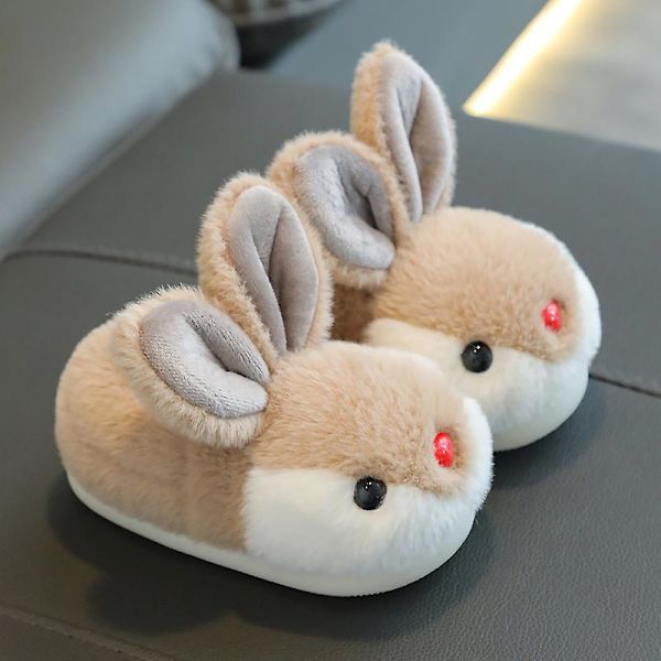 Barn Bunny Tofflor Vinter Plysch Tofflor Halkfria varma sandaler för barn W Coffee 26-27
