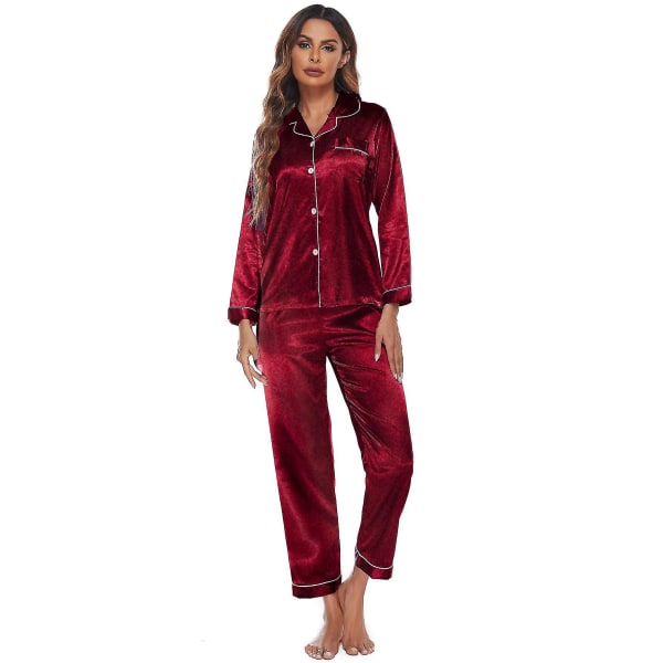 Kvinders silkeagtig satin sæt i to dele: Buttondown Loungewear W Red M