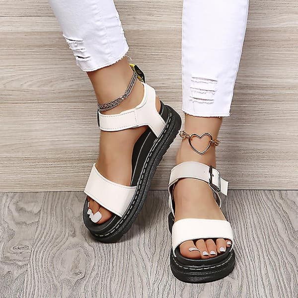 Damesandaler flad form sommerankelstrop Chunky platform modesko Z White EU 40