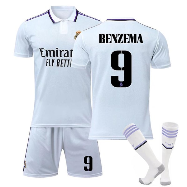 22/23 Ny sæson Real Madrid Børnefodboldtrøje W BENZEMA 9 Kids 24(130-140CM)