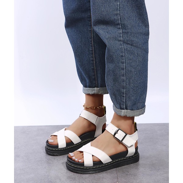 Sommer Dame Chunky Sandaler Tykk såle Strappy Flatforms Sko vY White EU 38