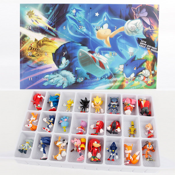 Jud- 2024 Adventskalender Dockleksak Jul 24 dagars nedräkningskalender Blind Box Gåvor Sonic