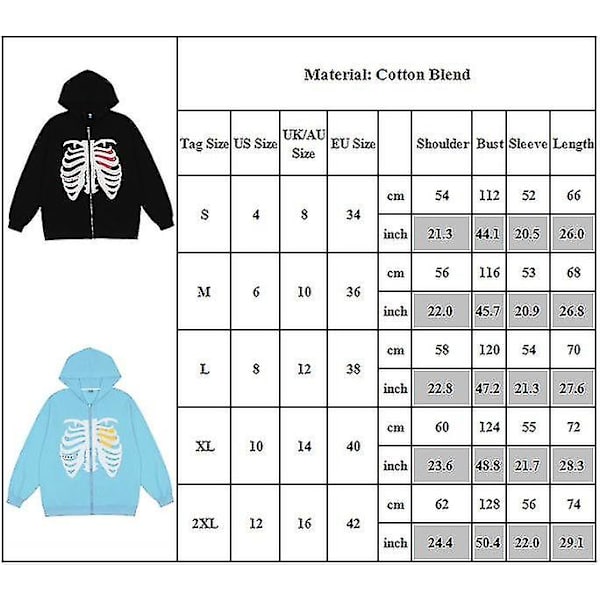 Trykt hættefrakke til kvinder Langærmet lynlåscardigan Casual Hættetrøjer Sweatshirt Z X White XL
