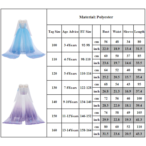 Elsa Princess kostym frysta Elsa klänning cm Light Blue Light Blue 110
