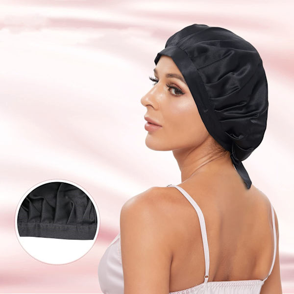 Sovehette natthette silke Black W