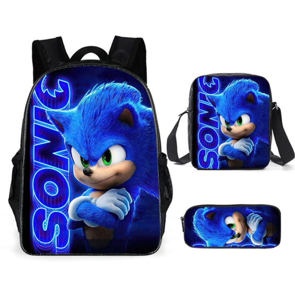 3 stk/ Sett Sonic The Hedgehog Ryggsekk Crossbody Bag Veske yz