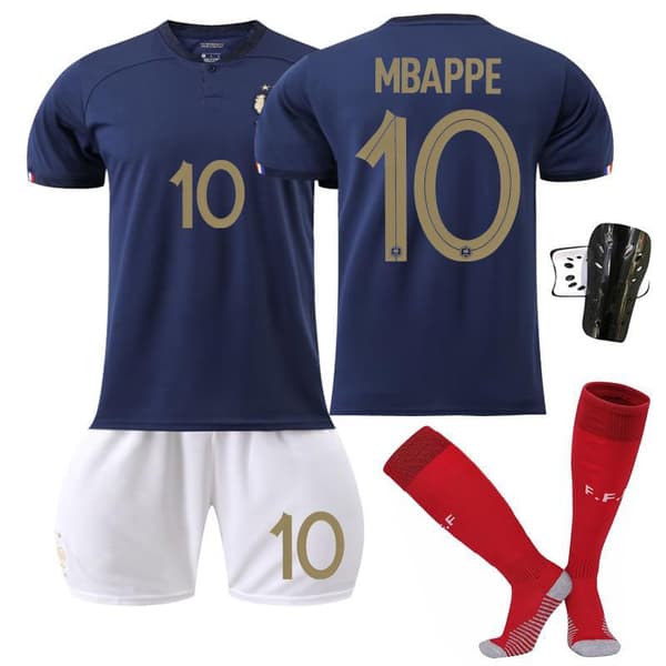 VM 2022 Frankrig Børnefodboldtrøje nr. 10 MBAPPE Med kn-1 size 140-150cm
