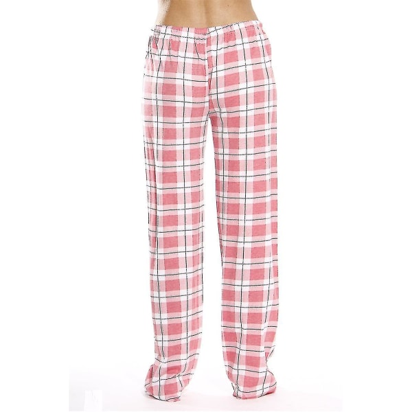 Pyjamasbyxor för kvinnor med fickor, mjuka flanellrutiga pyjamasbyxor för kvinnor pink M