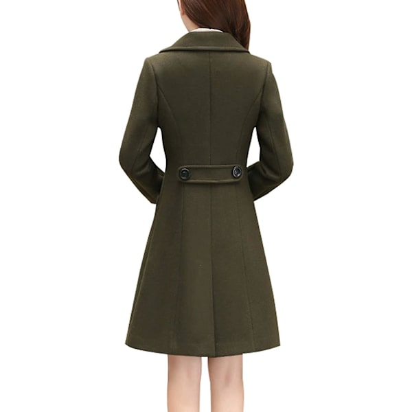 Kvinnor Vinter Elegant Coat Naggad krage Dubbelknäppt Ull Blend Overcoat W Army Green M