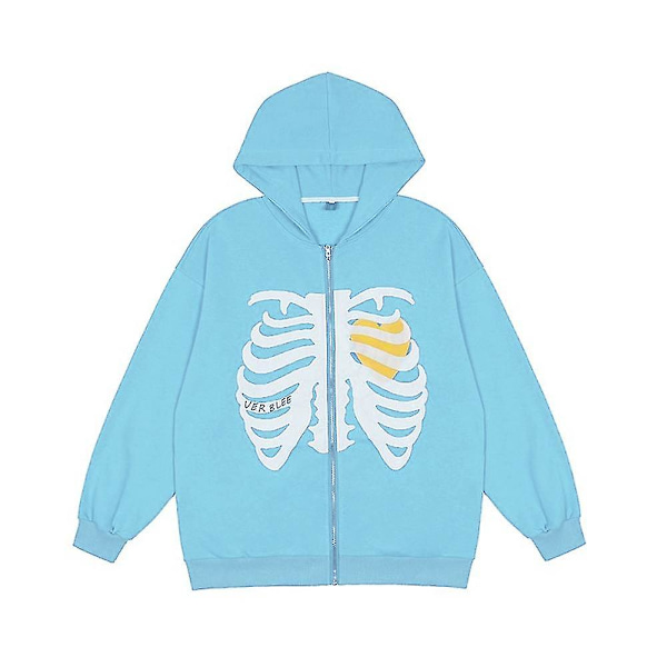 Trykt hættefrakke til kvinder Langærmet lynlåscardigan Casual Hættetrøjer Sweatshirt Z X Blue M