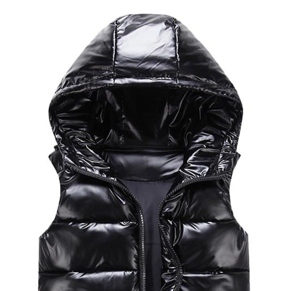 Sliktaa Unisex Shiny Waterproof, ermeløs jakke lett puffervest - Black L