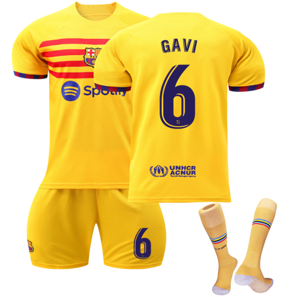 22-23 Barcelona Borta fotbollsdräkt nr 6 Gavi fotbollströja W Kids 16(90-100CM)