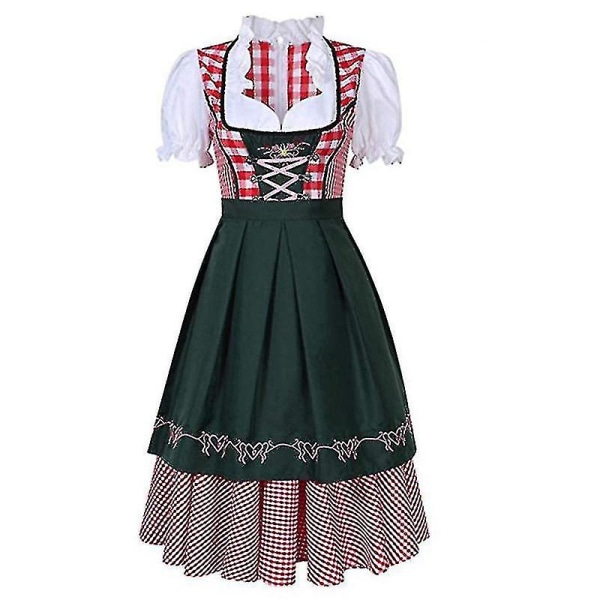 Hög kvalitet traditionell tysk pläd Dirndl klänning Oktoberfest kostym outfit för vuxna kvinnor Halloween fancy party Style3 Green XL